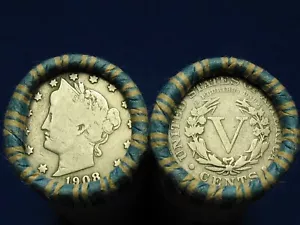 🔥 ONE SHOTGUN ROLL FULL OF 40 LIBERTY V NICKELS OLD U.S. COIN LOT 1883-1912 🔥 - Picture 1 of 7