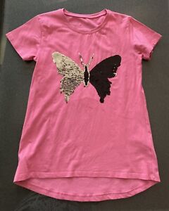 Shirt in Pink  , Wendepailletten „ Butterfly „ ,Gr 158/164