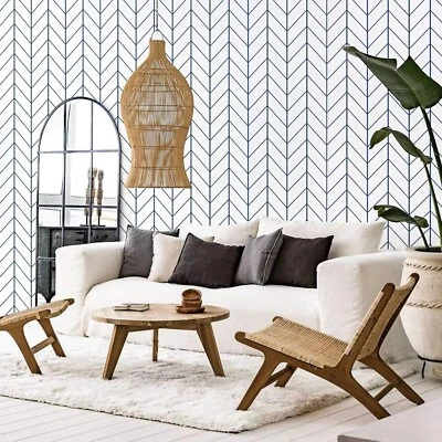 LXCREAT Blue and White Abstract Stripes Peel & Stick Wallpaper 17.71 in X 118 in - Image 1 of 4