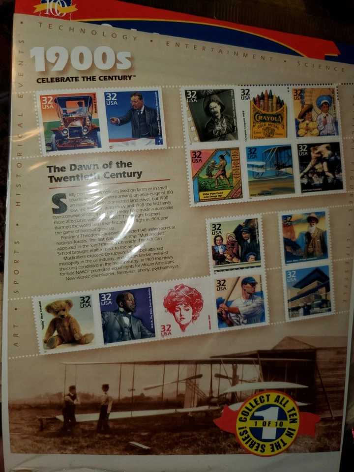 Vintage  1900s Celebrate the Century No. 1 of 10  U.S Postal Service 1998 sealed - Image 1 of 4
