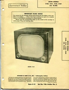 Arvin 2160/2161/2162/2164 1951 carpeta fotofactos manual de servicio de televisión - Imagen 1 de 3