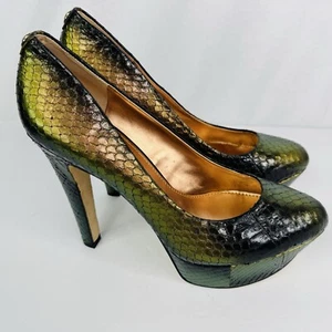 New Ivanka Trump sz 9.5 Shoes Leather Heels Pumps Platform Snake Iridescent - Picture 1 of 7