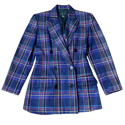 Blazer Vintage JBH Doble Pecho Mujer XS Multicolor Cuadros Mezcla Seda Academia Foto 1 de 4