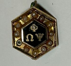 Vintage Solid 10k Yellow Gold Phi Omega Psi New Hampshire Sorority Pin 1970’s