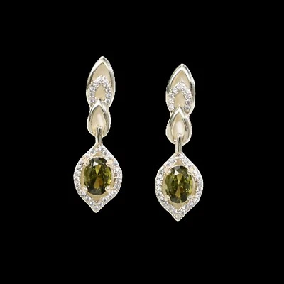 925 Sterling Silver 5x7mm Oval Peridot Zircon 1.2'' Earrings Yellow Gold-Plate - Image 1 of 3