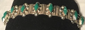 "Pulsera de ónix verde plata mexicana vintage de 7""" - Imagen 1 de 9