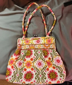 VERA BRADLEY PURSE ELOISE Kiss Lock Bag RETIRED Floral Folkloric Pink Pattern - Picture 1 of 8