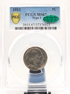 1913 Type 1 Buffalo Nickel PCGS MS67 CAC Sticker (015DM) - Picture 1 of 2