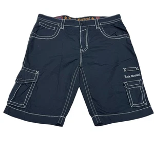 Pantalones cortos cargo Rock Revival clásicos negros para hombre 100 % algodón costuras blancas, talla 40 - Imagen 1 de 14