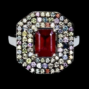 Summer 925 Silver Ring Octagon Ruby 8x6mm Sapphire Gemstone Jewelry Size 9 - Picture 1 of 13