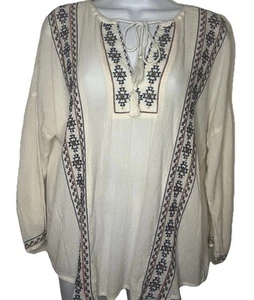 LUCKY BRAND tunic Blouse  Woman’s  size Small /  ivory W/ embroidery long sleeve - Picture 1 of 8