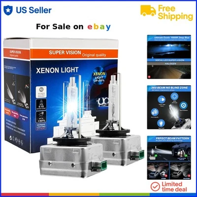 D3S Xenon HID Headlight Bulbs 10000K Deep Blue Pack of 2 High Low Beam - Image 1 of 4