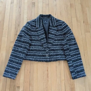 Bagatelle Crop Tweed Suit Blazer Jacket Size XL Black Knit Short - Picture 1 of 11