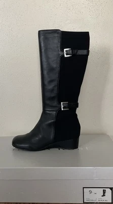 Taryn Rose Michelle Black Nappa Leather/Stretch Tall Riding Wedge Boots Sz 9 EUC - Image 1 of 4