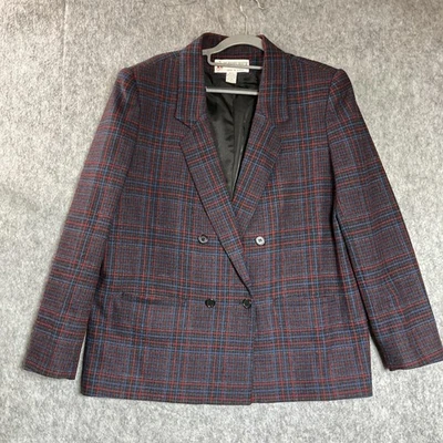 Blazer vintage para mujer XL azul bolsillos a cuadros mezcla de lana clásico oficina retro Foto 1 de 4