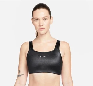 Nike Swoosh Dri Fit Sports Bra High Shine Womens Med/UK12 Black New With Tag - Picture 1 of 1