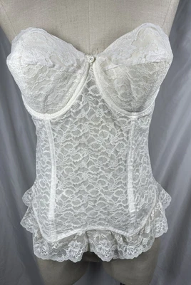 Vtg Goddess Ivory Lace Corset Bustier Top Size 38C Whimsical Long Bra Strapless - Image 1 of 4
