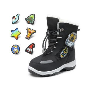 Kids Boys Girls Snow Boots Faux Fur Lined Mid Calf Funny DIY Outdoor Ski Boots - Picture 1 of 11