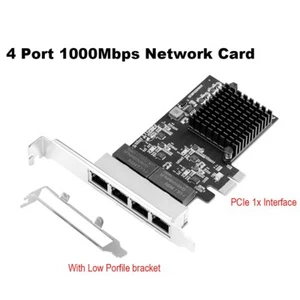 PCIe 1x 4 Ports Gigabit Ethernet Controller Card 1000Mbps NIC RTL8111H Chips - Picture 1 of 6