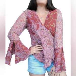 Blusa de Seda Spenser Jeremy Para Mujer Grande Paisley Floral Boho Bohemia Hippie Chic - Imagen 1 de 11