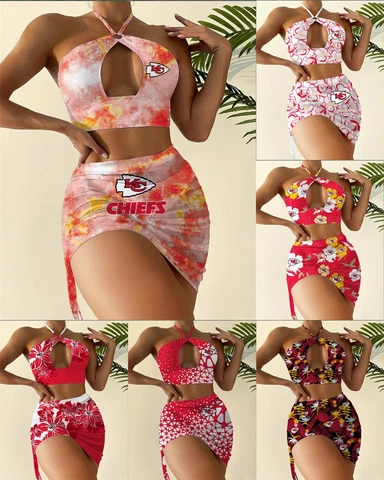 Kansas City Chiefs Women's Bikini Set 2 Piece Summer Beach Halter Swimwear Suit Cover