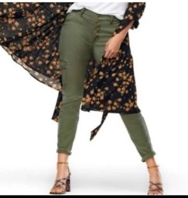 Cabi Women's 4 Cargo Skinny Leg Pants Olive Green Button Waist Cropped #5872 - Image 1 of 4