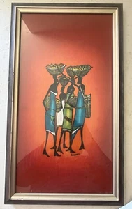 Pintura Batik Original Africana Kiwanuka Nairobi Artista Kenia. Enmarcado - Imagen 1 de 14