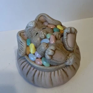 Easter Bunny Ceramic Trinket Box Jellybean Jar Dish 1986 Jona’s Molds Inc. - Picture 1 of 5