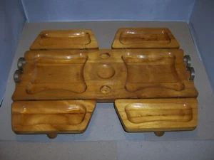 VINTAGE WOODEN FOLDING SERVING TRAY , 9 Sections - Picture 1 of 12