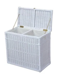 Wäschesammler Duo Rattankorb Wäschebox Wäschetruhe Korb Truhe Wäschekorb in Weiß - Bild 1 von 2