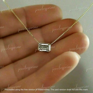 1.00Ct Emerald Cut Lab-Created Diamond Solitaire Pendant 14k Yellow Gold Finish - Picture 1 of 2
