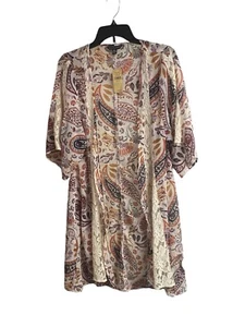 American Eagle Paisley Kimono Cardigan Duster Lace Trim Open Front Festival XS-S - Picture 1 of 5