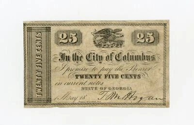 1800's 25c T.M. Hogan - The City of Columbus, GEORGIA Merchant Scrip - Image 1 of 2