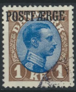 DANIMARCA. #Q9. 1924. Traghetto postale, 1 Kr marrone & blu Chr. X tipo I, VF usato (PH1262) - Foto 1 di 1
