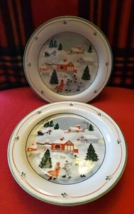 2 Vtg Sango Joan Luntz #3900 Christmas Silent Night Winter Scene Dessert Plates - Picture 1 of 5