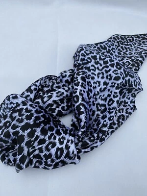 Leopard Print Grey Silver Black Satin Silk Feel Scarf Hijab Shawl Autumn Fashion