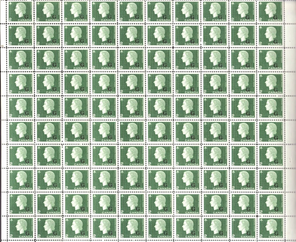 1963 - #O47  "G ovpt"  MNH Sheet - Canada Queen Elizabeth II Cameo cv$100 - Image 1 of 1