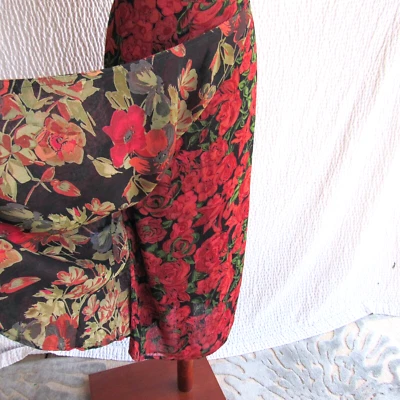 Reversible Skirt Rose Elastic Waist Red Green Sarah Arizona Wrap Look - Image 1 of 4