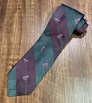 "Corbata de colección Chaps Ralph Lauren para hombre verde púrpura rayas pesca con mosca seda 56""" Foto 1 de 4
