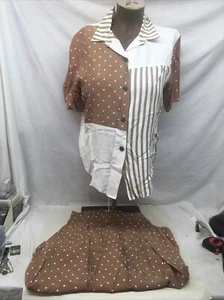 Vintage Fritzi Brown 2 Piece Midi Skirt Button Top Size Large Flowy Polka Dot - Picture 1 of 9