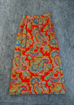 Falda Acolchada Hecha a Mano De Colección 28" Cintura Larga Maxi Roja Paisley Boho MOD 70s Retro Foto 1 de 4