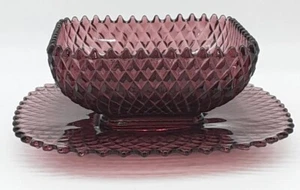 LE Smith Amerhyst Purple Sawtooth Diamond Square Nut/Candy Dish W/Underplate - Picture 1 of 7