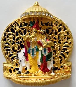 "Radha Krishna con ídolo de vaca en estatua dorada Singhasaan H-3" - Imagen 1 de 1