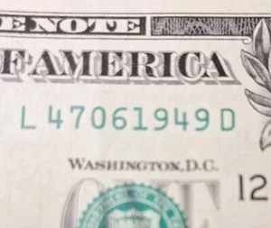 1949 YEAR Date Note Fancy Serial Number One Dollar Bill L 47061949 D - Picture 1 of 5