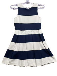 Polo Ralph Lauren girls sleeveless navy white dress open back pleat sz L (12-14)