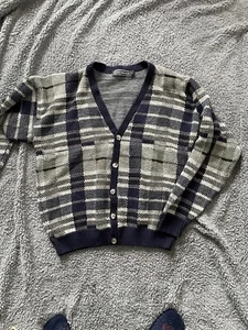 David Taylor Mens Cardigan Sz XL Tall 90s Plaid Grandpa Grunge Layered Vtg USA - Picture 1 of 5