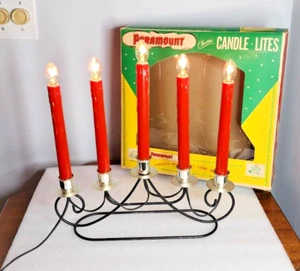 Vintage Paramount Electric Candle Lites 5 Red Metal Christmas Light Candelabra - Picture 1 of 8