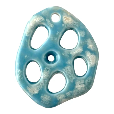 Colgante Artesanal Semilla de Loto Vaina Rebanada Mármol Aqua Turquesa Porcelana Gota Foto 1 de 3