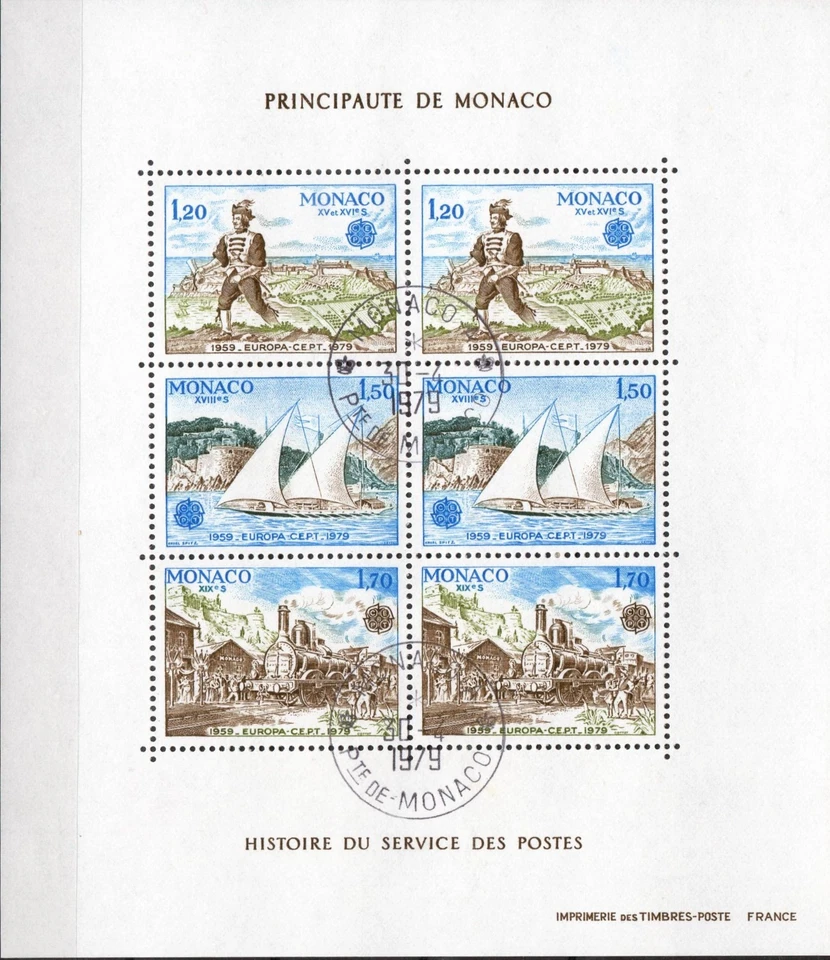 HB Monaco hojita bloque año 1979 usada  matasello primer dia  Europa CEPT - Imagen 1 de 1