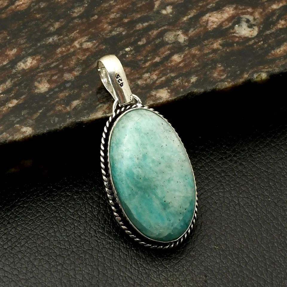 Amazonita Piedras Preciosas Étnicas Hechas a Mano Colgante Joyería Regalo Para Año Nuevo 2" AP-40086 Foto 1 de 1